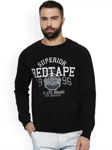Red Tape Men Black & Off-White Printed Sweatshirt