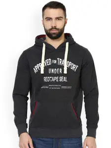 Red Tape Men Charcoal & Off-White Printed Hooded Sweatshirt