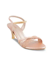 Metro Women Rose Gold Woven Design Sandals