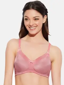 Enamor Pink Solid Non-Padded High Coverage Wirefree Classic Comfort Satin Soft Bra F078
