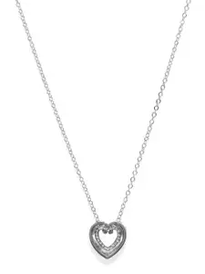 Peora Silver-Toned Heart-Shaped Embellished Pendant with Chain