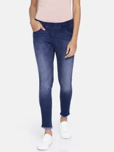 Park Avenue Woman Women Blue Skinny Fit Mid-Rise Clean Look Stretchable Cropped Jeans