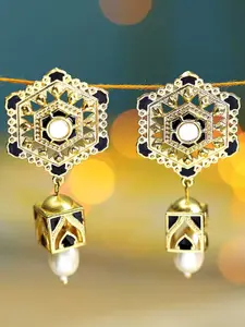 Voylla Black & Gold-Plated Contemporary Drop Earrings