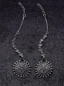 Voylla Silver-Toned Circular Oxidised Drop Earrings