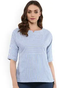 Idalia Women Blue Striped Pure Cotton Top