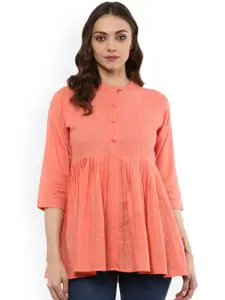 Idalia Women Peach-Coloured Solid Empire Pure Cotton Top