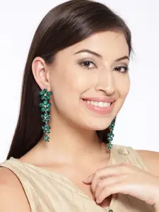 YouBella Green Gold-Plated Stone-Studded Floral Drop Earrings