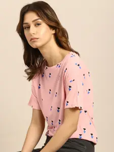 ether Women Pink Printed T-shirt