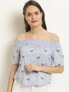 Marie Claire Women Blue Printed Bardot Top
