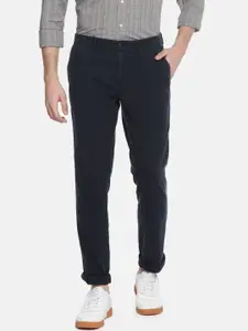 Tommy Hilfiger Men Navy Blue Denton Straight Fit Solid Regular Trousers
