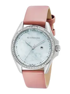 GIORDANO Women White & Pink Leather Analogue Watch 2930-01