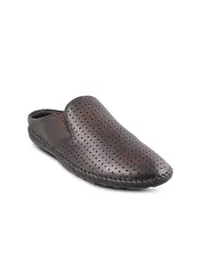 Mochi Men Brown Shoe-Style Leather Sandals
