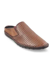 Mochi Men Tan Shoe-Style Leather Sandals