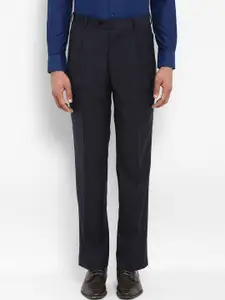 Park Avenue Men Navy Blue Regular Fit Self Design Formal Trousers