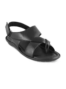 Mochi Men Black Comfort Leather Sandals