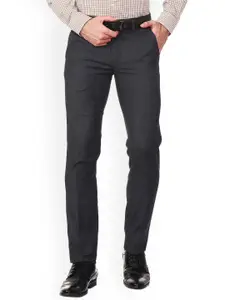 Van Heusen Men Blue Slim Fit Self Design Formal Trousers