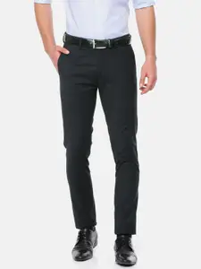 U.S. Polo Assn. Men Navy Blue Super Slim Fit Solid Formal Trousers