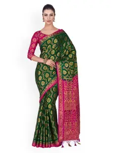 MIMOSA Green & Pink Art Silk Woven Design Kanjeevaram Saree