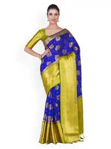 MIMOSA Blue & Green Art Silk Woven Design Kanjeevaram Saree