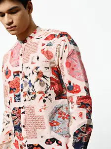 Mr Bowerbird Men Beige Tailored Fit Printed Casual Shirt