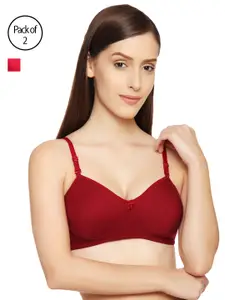 Innocence Women Pack Of 2 Pink & Maroon Solid Non-Wired Non Padded Demi Bra BBAPLIN51590
