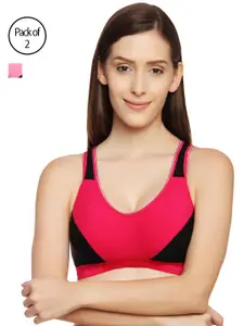Innocence Innocence Women Pack Of 2 Pink & Black Solid Non-Wired Non Padded Sports Bra BBAPLIN51599