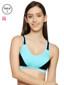 Innocence Innocence Women Pack Of 2 Pink & Turquoise Blue Solid Non-Wired  Sports Bra BBAPLIN51597
