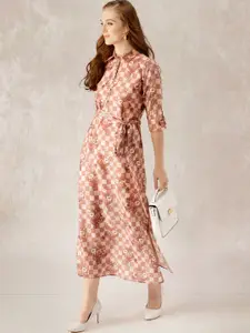 Libas Women Brown & Peach-Coloured Checked Printed Maxi Dress