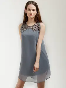 MISH Women Grey Embellished A-Line Dress