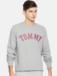 Tommy Hilfiger Men Grey Melange Printed Sweatshirt