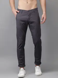 Flying Machine Men Charcoal Grey Super Slim Fit Solid Chinos