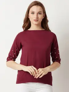 Miss Chase Women Maroon Embellished Top