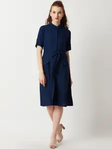 Miss Chase Women Navy Blue Solid Shirt Dress
