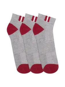 JUMP USA Men Grey & Red Pack of 3 Ankle Length socks