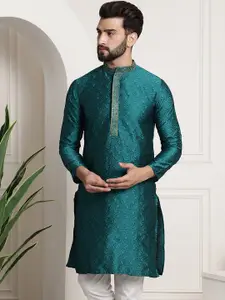 SOJANYA Men Teal Woven Design Straight Kurta