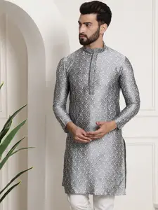 SOJANYA Men Grey Woven Design Straight Kurta