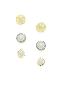 Zaveri Pearls Set of 3 Gold-Plated Circular Studs