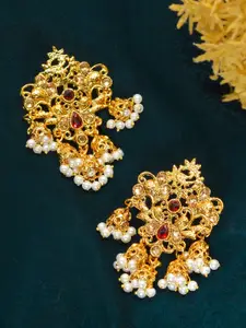 Zaveri Pearls Gold-Toned Floral Drop Earrings
