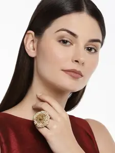 Zaveri Pearls Women Gold-Toned & White Embellished With Pearls Finger Ring