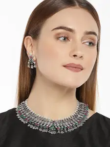 Zaveri Pearls Antique Silver Peacock Inspired Necklace Set