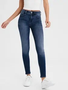 AMERICAN EAGLE OUTFITTERS Women Blue Ultra Skinny Mid-Rise Clean Look Stretchable Jeans