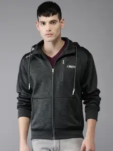 The Indian Garage Co Men Charcoal Grey Solid Bomber with Detachable Hood
