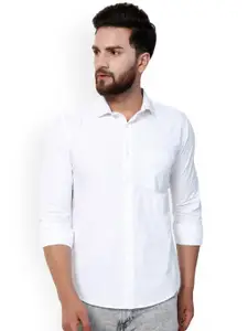 Purple State Men White Slim Fit Solid Casual Shirt