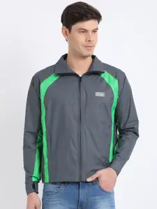 Plutus Men Grey & Green Colourblocked Sporty Jacket