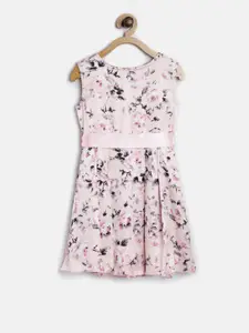 StyleStone Girls Pink Floral Print Fit & Flare Dress