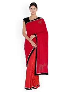 Chhabra 555 Red & Black Velvet Embellished Saree