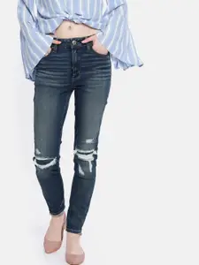 AMERICAN EAGLE OUTFITTERS Women Blue Regular High-Rise Mildly Distressed Stretchable Jeans