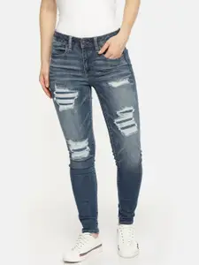 AMERICAN EAGLE OUTFITTERS Women Blue Super Skinny Fit Mid-Rise Mildly Distressed Stretchable Jeans
