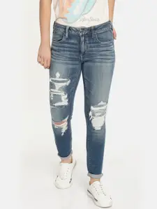 AMERICAN EAGLE OUTFITTERS Women Blue Regular Fit Low-Rise Mildly Distressed Stretchable Jeans
