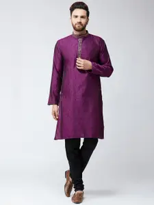 SOJANYA Men Purple & Black Self Design Kurta with Churidar